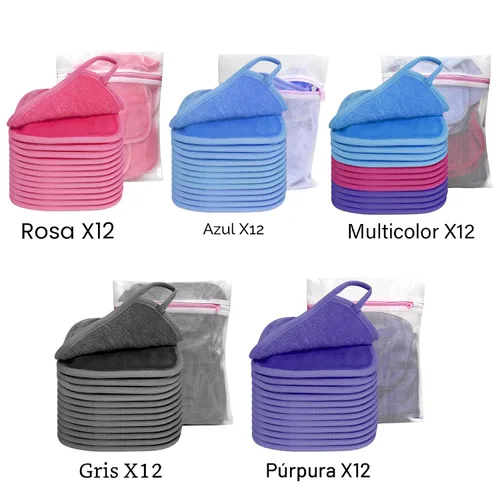 Vista 7 de KODAMO Paño removedor de maquillaje, almohadillas removedoras de maquillaje reutilizables, lavables con bolsa de malla, paños de microfibra para Azul