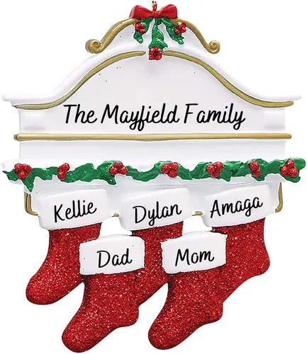 Vista 6 de JewelOra Adornos de Navidad, personalizados de 2 a 6 miembros de la familia, adorno personalizado para árbol de Navidad, decoraciones de vacaciones
