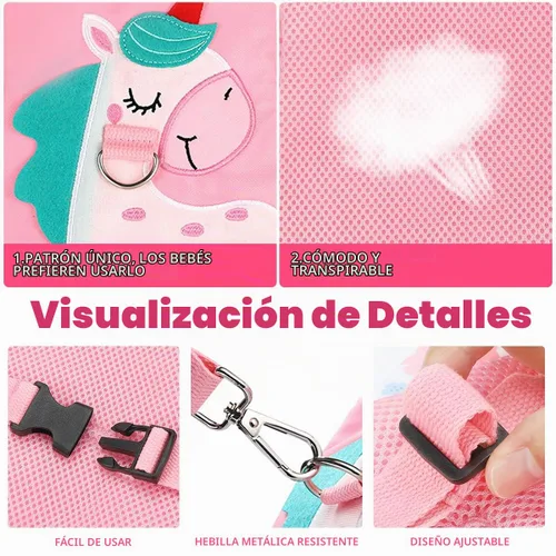 Vista 3 de Correa para niños pequeños, arnés de seguridad para caminar y muñeca antipérdida para niñas/niños de viaje (rosa)