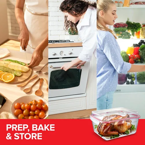 Vista 7 de Stock Your Home Recipiente rectangular extragrande de vidrio para almacenar alimentos con tapa, estilo moderno, hermético, a prueba de fugas