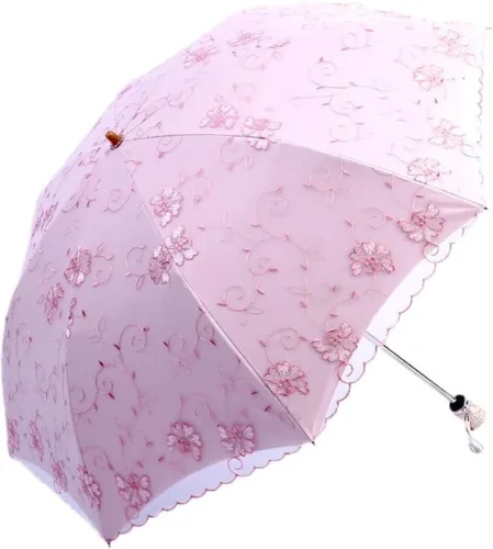 Vista 14 de Honeystore Sombrilla de viaje de encaje plegable anti-uv paraguas bordado a prueba de viento 2 Plegables Negro