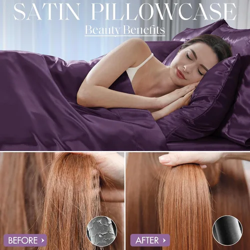Vista 102 de Madison Park Essentials - Juego de sábanas de satén de lujo y sedoso con brillo natural, bolsillo elástico de 14 pulgadas para colchones de hasta 16