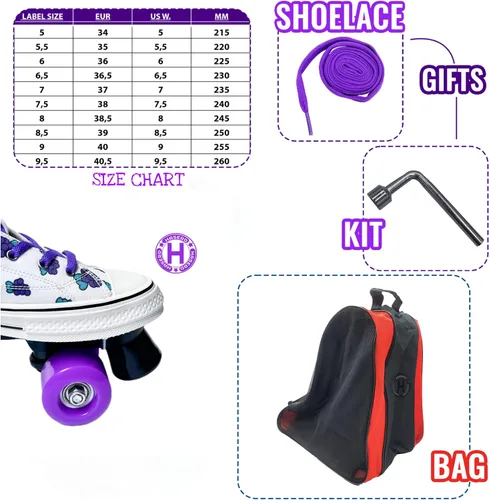 Vista 4 de Women's Roller Skates - Ladies Canvas Roller Skates for Women Fruit Pattern Theme Design - Four Wheel High Top Sneaker Style (Grape, 9.5#)