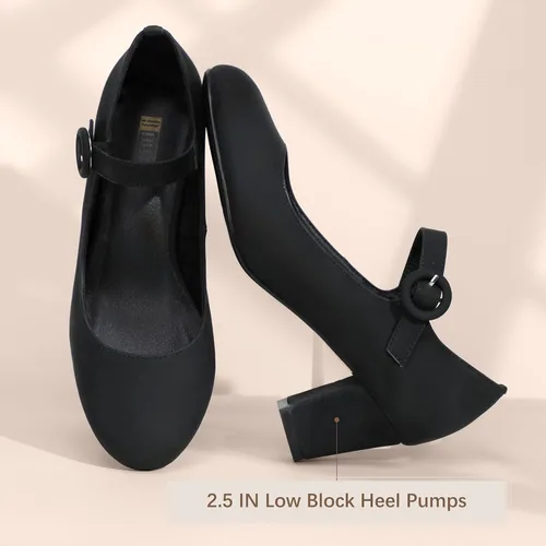 Vista 4 de IDIFU - Vestido de caramelo para mujer, zapatos Mary Jane, tacones de bloque bajo, punta redonda cerrada, oficina, trabajo, iglesia, boda, zapatos