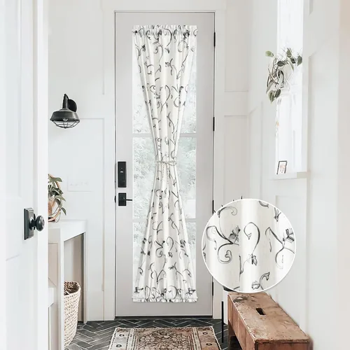 Vista 10 de VOGOL Cortinas de luz lateral para puerta delantera, paneles de puerta francesa con textura de lino corto de 40 pulgadas de largo, diseño bordado