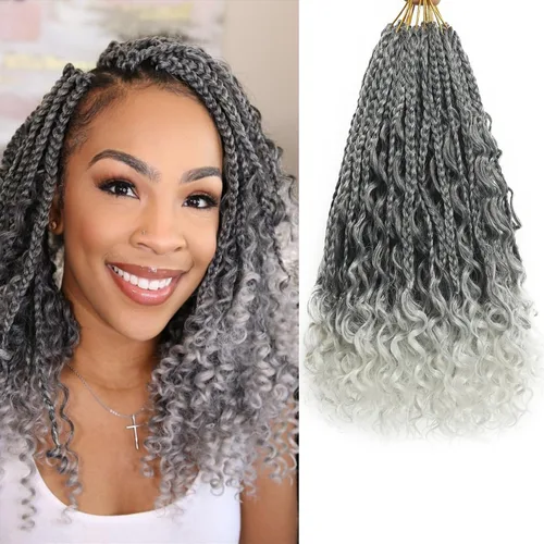 Vista 11 de Flagship 9 Paquetes Goddess Box Braids Cabello de Ganchillo para Mujeres Negras - 10 Pulgadas Pre-enrollado con Puntas Rizadas, Estilo Bohemio 1b
