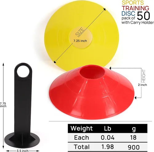 Vista 2 de brooman Paquete de 50 conos de disco de fútbol con bolsa de transporte y soporte para niños, marcadores de campo de fútbol y baloncesto