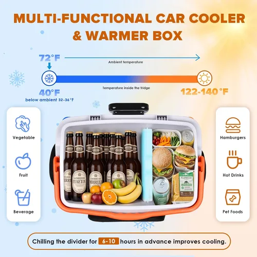 Vista 3 de Kikihuose Refrigerador de Coche de 12V 32 Qt (30L) Enfriador/Calentador Eléctrico con Bolsillos, Divisor de Paquete de Hielo, Tapa Extraíble
