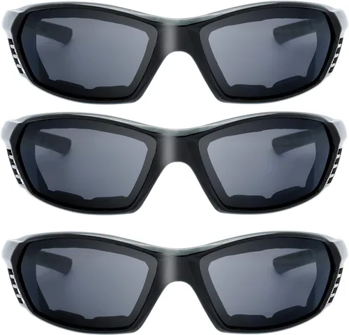 Vista 30 de Gafas de Motocicleta con Marco Acolchado y Lentes que Bloquean 100% UVB/UVB para Actividades al Aire Libre y Deportes 10-mate/negro brillante