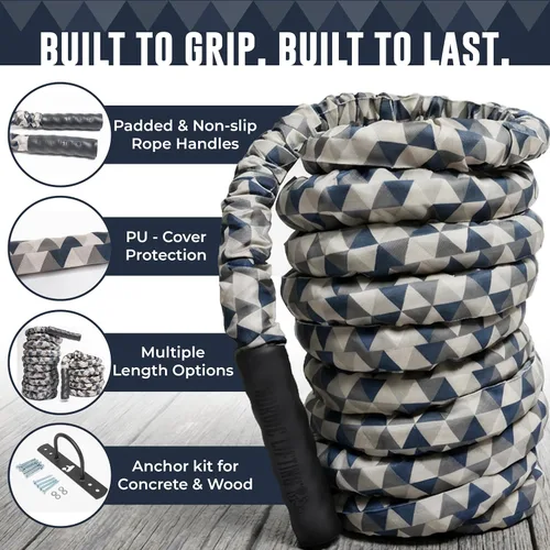 Vista 2 de Battle Rope for CrossFit & Undulation Training - w/Anchor Kit for Gym Exercise by Nordic Lifting