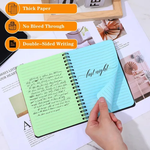 Vista 4 de Nodaaiie 8 Pack Spiral Notebook, 5x7 Inch Ruled Notebooks, Multi-Color Lined Paper, Perforated Memo Pads, Durable Poly Cover, 100 Sheets Each, for