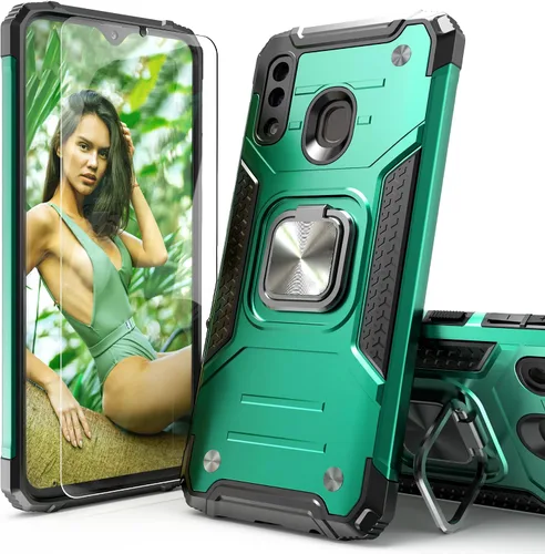 Vista 12 de Funda para Galaxy A20 con protector de pantalla, a prueba de golpes, a prueba de caídas, ajuste delgado, con soporte de automóvil, cubierta Negro