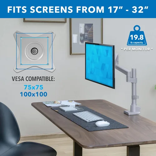 Vista 3 de Mount-It! Soporte de escritorio para un solo monitor, brazo de resorte de gas montado en poste, soporte de monitor ajustable en altura de movimiento