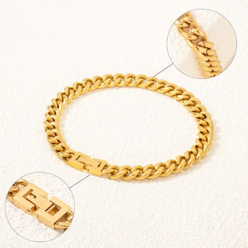 Vista 4 de Nocuswao Pulsera de eslabones cubanos para hombres y niños, joyería impermeable de acero inoxidable 316L, colores doradoplata y 78910 pulgadas