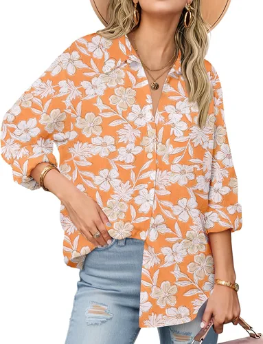 Vista 19 de Zeagoo - Blusas de lino con botones para mujer, de gasa, algodón, manga larga, blusas informales con cuello, corte holgado