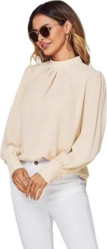 Vista 5 de LYANER Blusa plisada de manga larga con cuello alto para mujer