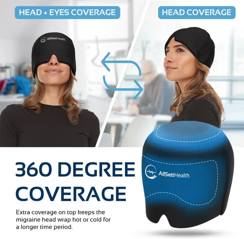 Vista 5 de Gorro de alivio de migraña para la cabeza y sombrero Paquete de gel caliente/frío con compresa de máscara facial y de ojos para aliviar el dolor