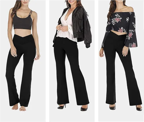 Vista 3 de KQKAQJW Leggings acampanados con bolsillos para mujer, cintura alta, corte de bota, pantalones de yoga con control de abdomen