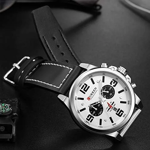 Vista 5 de Reloj de pulsera para hombre, de cuarzo, de piel, estilo militar