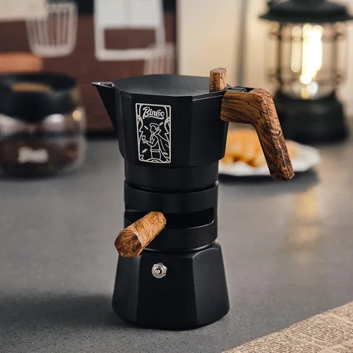 Vista 4 de Bincoo Máquina de café expreso de 4.1 fl oz, doble válvula, olla moka con extractor de termostato, evita la extracción excesiva, olla italiana