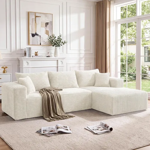 Vista 15 de Sofá modular en forma de L para sala de estar, sofá modular sin huesos con diván, sofá de pana con asiento profundo, no requiere montaje, negro