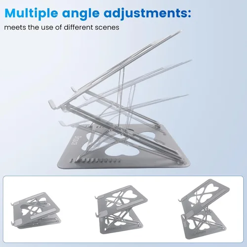 Vista 4 de Soporte mecánico de doble ángulo ajustable resistente para computadora portátil, soporta 55 libras, soporte ergonómico para computadora portátil