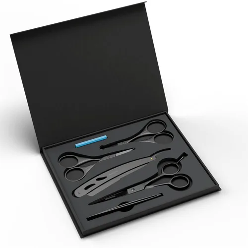 Vista 8 de Suvorna Juego de barba y bigote prémium con tijeras de barba para hombres, maquinilla de afeitar recta con cuchillas, tijeras faciales