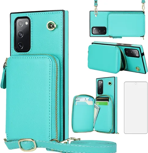 Vista 12 de Asuwish Funda de teléfono para Samsung Galaxy S20 FE 5G de 6.5 pulgadas con protector de pantalla y soporte para tarjetas con cremallera, soporte