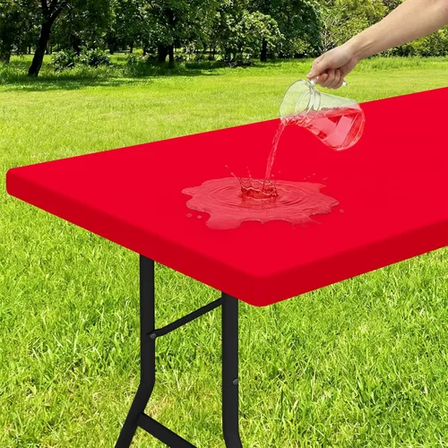 Vista 25 de Smiry - Mantel rectangular de vinilo con respaldo de franela elástica ajustada para mesas plegables de 2 pies, manteles impermeables y lavables