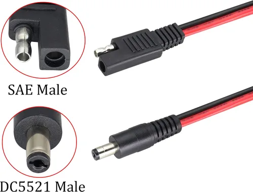 Vista 4 de Cable adaptador SAE a CC de 14 AWG, enchufe SAE a CC, cables de conector macho de 0.2 in x 0.1 in con adaptador de polaridad inversa SAE