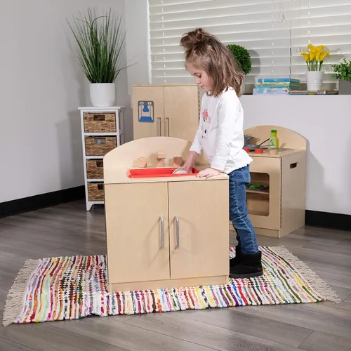 Vista 2 de Flash Furniture Hercules - Fregadero de cocina de madera para niños para uso comercial o doméstico, seguro, diseño apto para niños