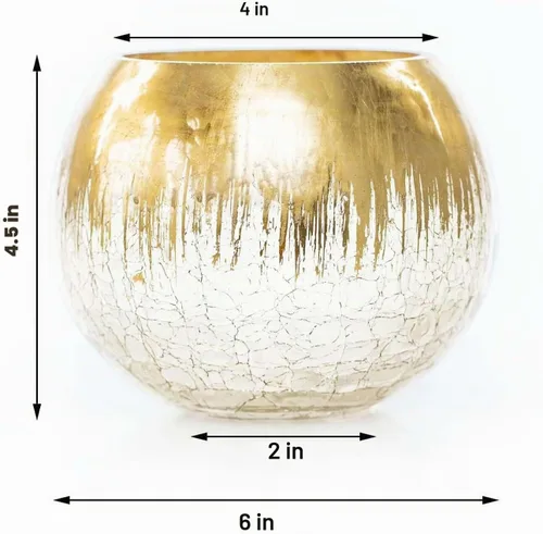 Vista 3 de Efavormart - Florero de cristal agrietado dorado de 4.5 pulgadas, florero de burbujas