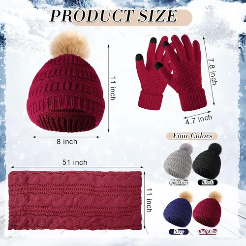 Vista 2 de 12 Pcs Winter Women Beanie Hat Scarf Glove Set Knitted Cap Neck Warmer Touchscreen Glove Comfortable Soft Warm Set