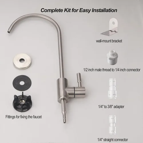 Vista 6 de Grifo de agua potable para la mayoría de ósmosis inversa y filtración de agua. Grifo de fregadero de acero inoxidable SUS304 níquel cepillado.