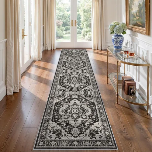 Vista 13 de Alfombra lavable para entrada de 2x3 pies - Alfombra pequeña de entrada vintage desgastada oriental antideslizante que no suelta pelusa, suave