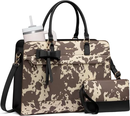 Vista 8 de LOVEVOOK Bolso para laptop de mano para mujer, bolso de trabajo de cuero, bolso de negocios impermeable para profesora, bolso de mano grande