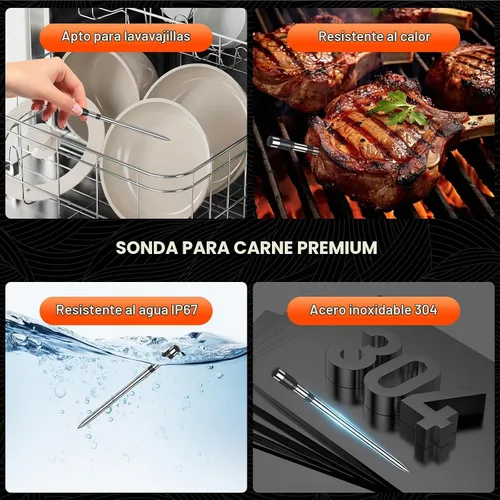 Vista 8 de Termómetro inalámbrico de carne con temporizador inteligente y alertas de APP, termómetro para parrilla de alimentos Bluetooth de 244 m, 4 sondas