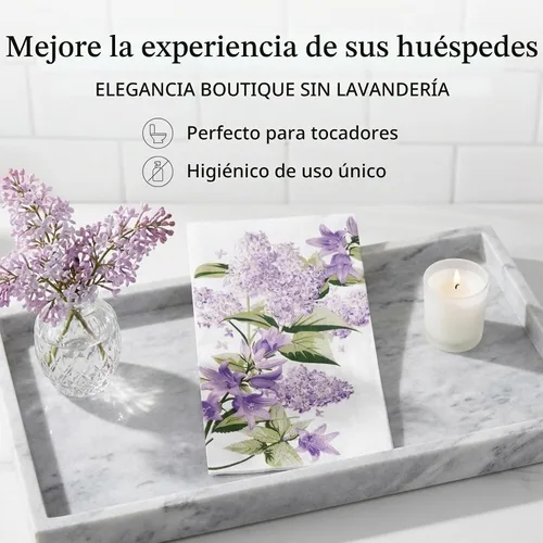 Vista 2 de 100 servilletas florales moradas de 3 capas desechables de papel toallas de mano