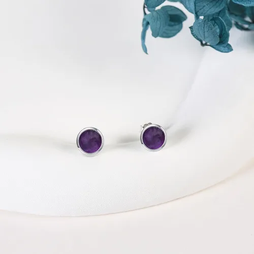 Vista 3 de Larimar/Aguamarina/Lapislázuli/Ágata de Musgo/Amatista/Turquesa/Ónix/Ojo de Tigre/Piedra de Luna/Labradorita/Cuarzo Rosa Aretes de Botón de Plata