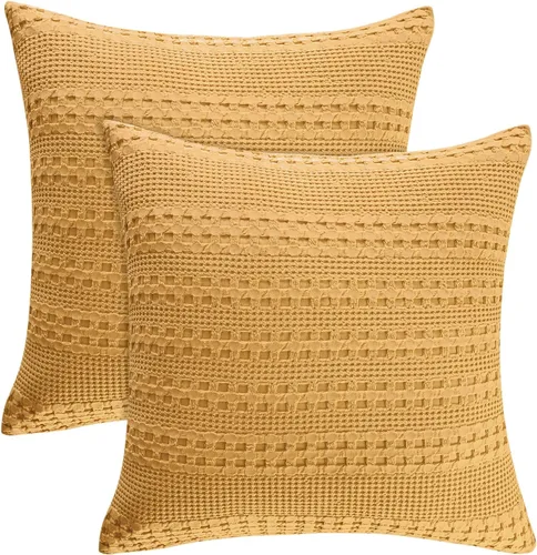 Vista 33 de PHF Fundas de almohada 100% algodón con tejido de gofre de 24 x 24 pulgadas, paquete de 2 fundas cuadradas para decoración elegante del hogar, sin