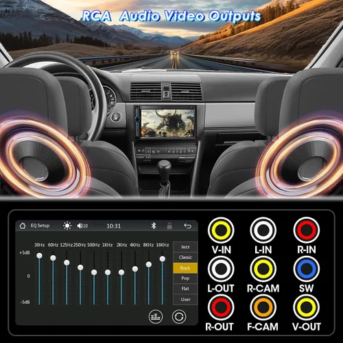 Vista 6 de Sistema multimedia CarPlay de doble DIN: Receptor estéreo de coche con pantalla táctil de 7 pulgadas - Bluetooth Android Auto Radio para automóvil