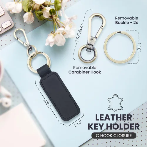 Vista 2 de AMERICAN PERSONALIZED Llavero de cuero, llavero de cuero, llavero de automóvil, soporte de llavero de cuero para hombres y mujeres
