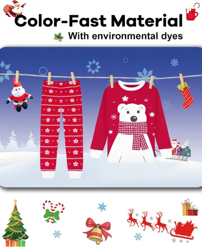 Vista 7 de DAUGHTER QUEEN Pijamas de Navidad para niños y niñas de 18 meses-12 años, ropa de dormir 100% algodón