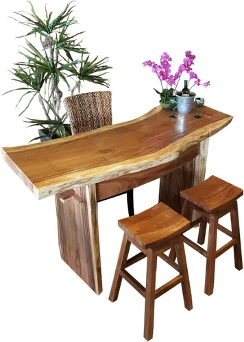 Vista 4 de CHIC TEAK Suar Live Edge Slab - Barra independiente con estante, 79 pulgadas fabricada