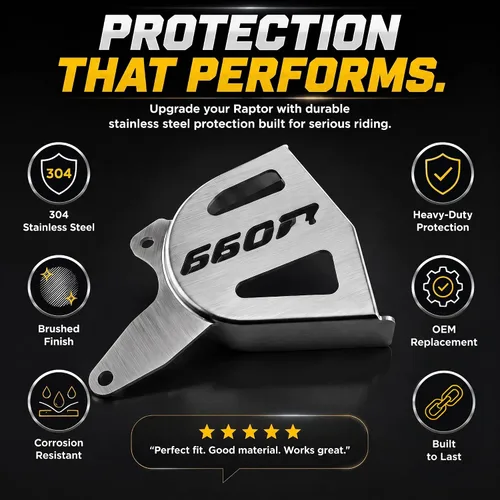 Vista 6 de Raptor 660R - Protector de caja de acero inoxidable cepillado – Cubierta de piñón resistente y guía de cadena Reemplazo directo para OEM
