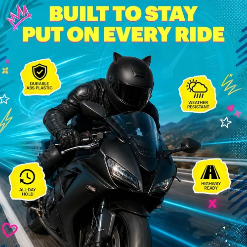 Vista 6 de MagNeatOhz - Orejas de gato para casco, accesorio magnético e intercambiable para casco de gatito, par Negro