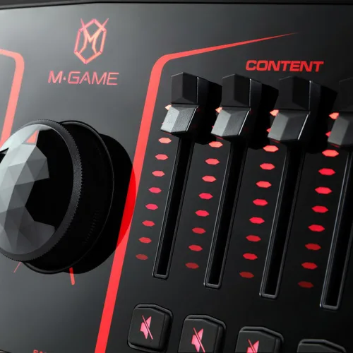 Vista 10 de M-GAME Mezclador de interfaz de audio USB Solo para transmisión y juegos con micrófono XLR, entrada óptica, Voice FX, muestreador, luces y software