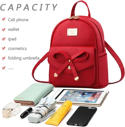 Vista 4 de Bonita mochila de piel con lazo para mujer