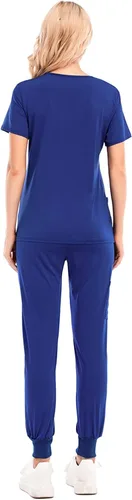 Vista 7 de Conjunto de uniformes médicos para mujer, conjunto de uniforme de enfermera, conjunto de trabajo al aire libre, conjunto de ropa quirúrgica elástica