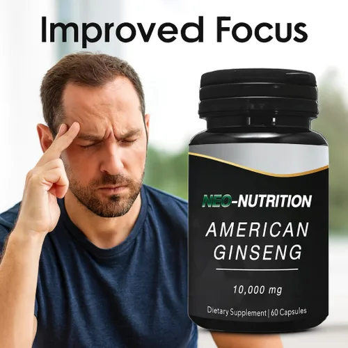 Vista 4 de AMERICAN GINSENG 10,000 mg de extracto de raíz de ginseng en polvo, píldoras de energía y enfoque para hombres y mujeres, potente raíz de ginseng